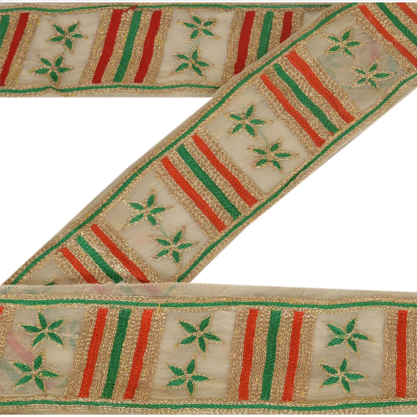 Sanskriti Vintage Sari Bord Håndbroderet 1Yd Indisk Kant Sycreme Blonde