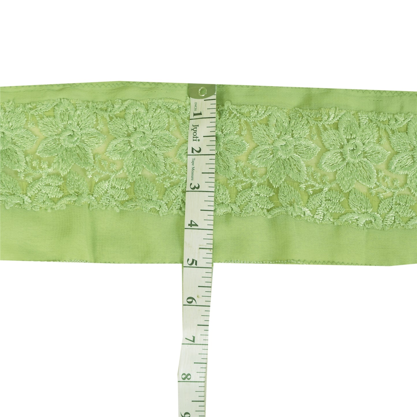 Sanskriti Vintage Sari Border Embroidered Thread Floral 1YD Green Trims 3.5"W