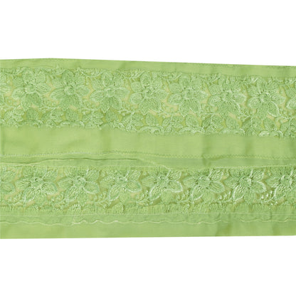 Sanskriti Vintage Sari Border Embroidered Thread Floral 1YD Green Trims 3.5"W
