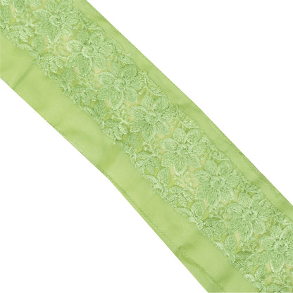 Sanskriti Vintage Sari Border Embroidered Thread Floral 1YD Green Trims 3.5"W