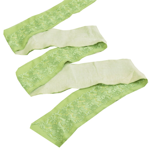 Sanskriti Vintage Sari Border Embroidered Thread Floral 1YD Green Trims 3.5"W