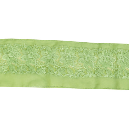 Sanskriti Vintage Sari Border Embroidered Thread Floral 1YD Green Trims 3.5"W