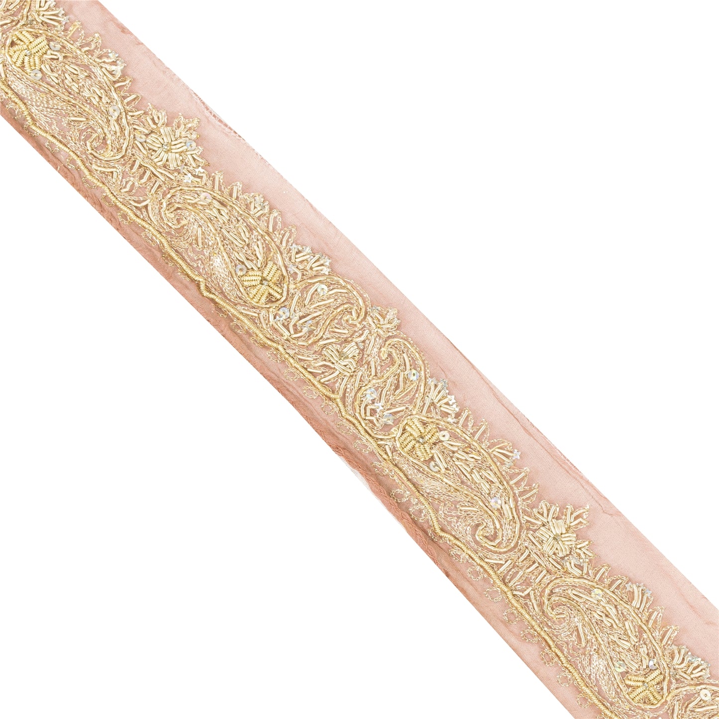 Sanskriti Vintage 1 YD Sari Border Hand Bead Zardozi Zari Trim Pink Ribbon Lace