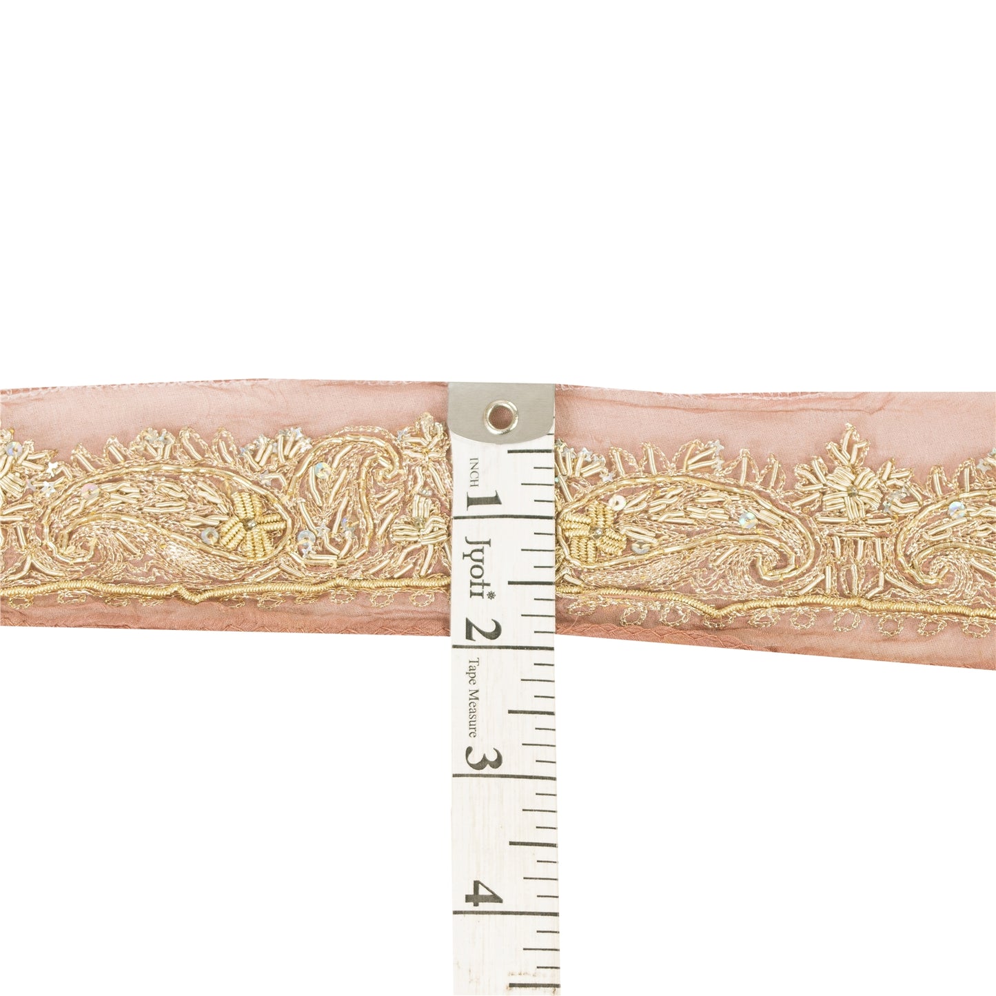 Sanskriti Vintage 1 YD Sari Border Hand Bead Zardozi Zari Trim Pink Ribbon Lace