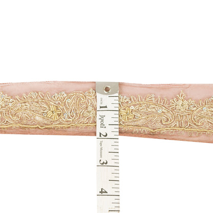 Sanskriti Vintage 1 YD Sari Border Hand Bead Zardozi Zari Trim Pink Ribbon Lace