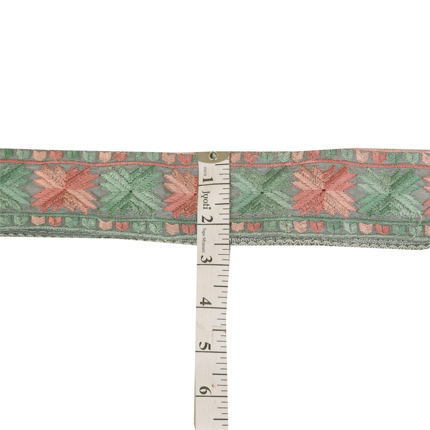 Sanskriti Vintage Sari Border Hand Embroidered Phulkari 1 YD Trim Gray 2.5W Lace