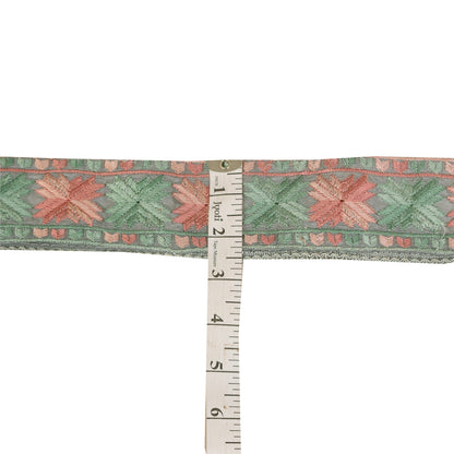 Sanskriti Vintage Sari Border Hand Embroidered Phulkari 1 YD Trim Gray 2.5W Lace