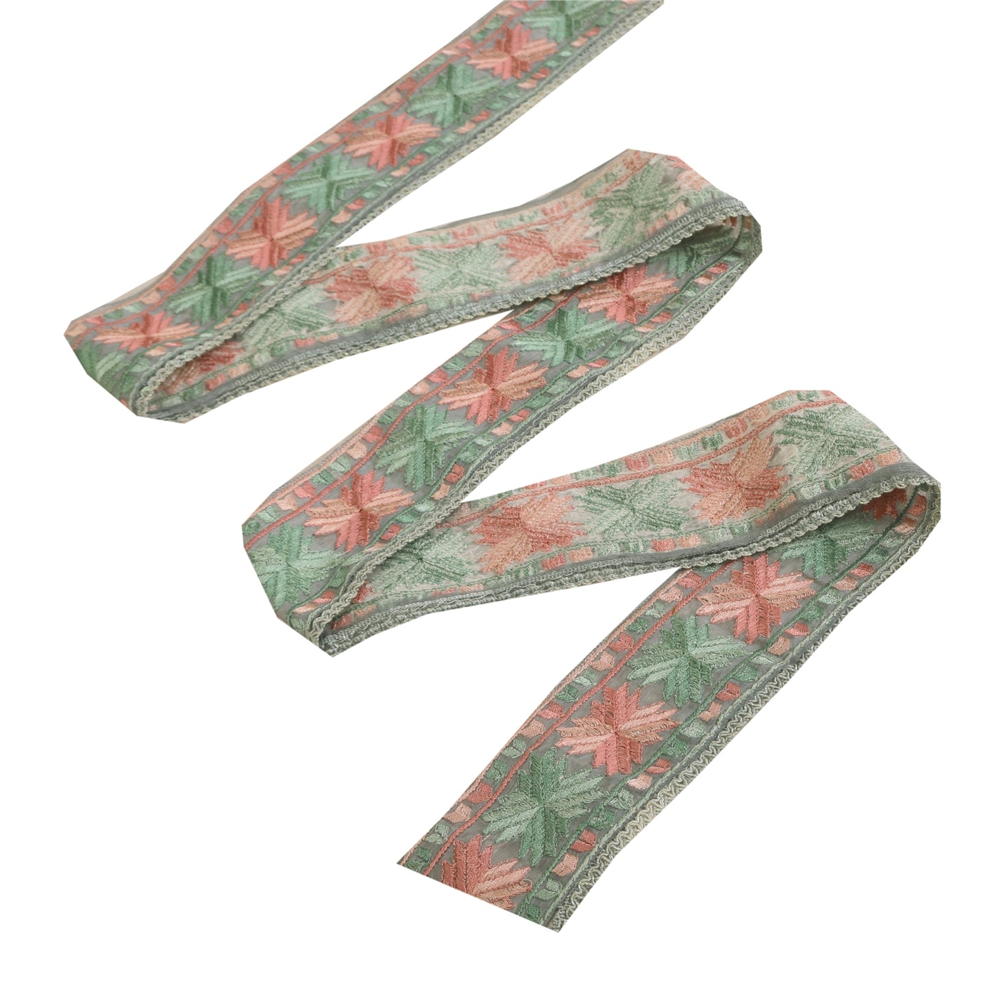 Sanskriti Vintage Sari Border Hand Embroidered Phulkari 1 YD Trim Gray 2.5W Lace