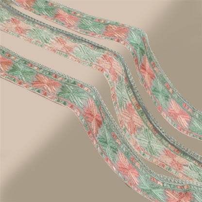 Sanskriti Vintage Sari Border Hand Embroidered Phulkari 1 YD Trim Gray 2.5W Lace