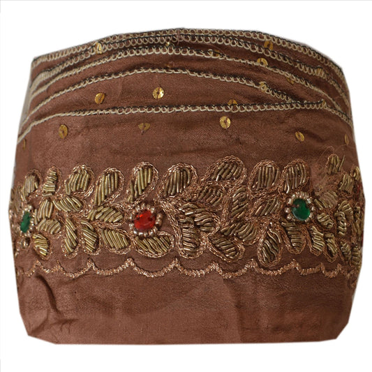 Sanskriti Vintage Saree Border Hand Beaded 1 Yard Trim Dã©Cor Ribbon Brown Lace