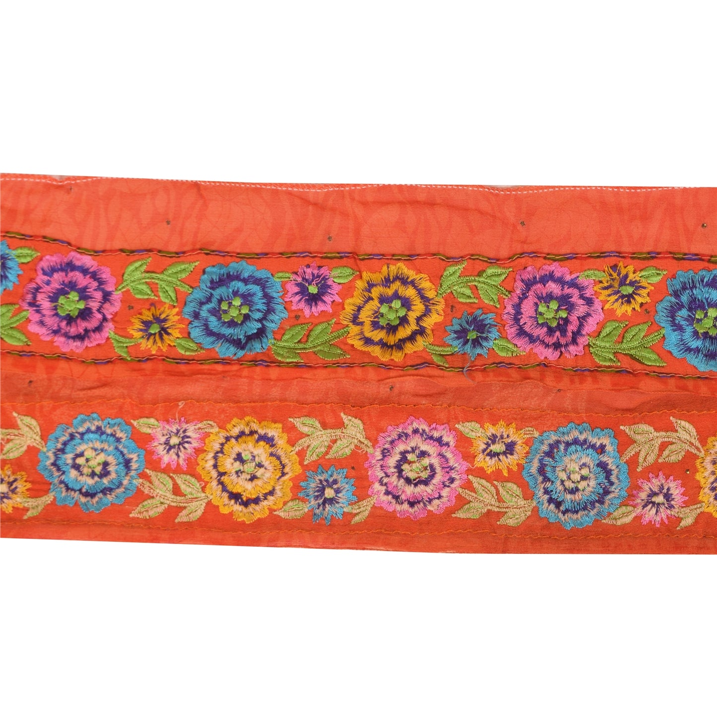 Sanskriti Vintage Saree Border Embroidered Indian 1 YD Trims Lace 2W Orange