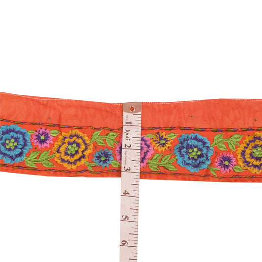 Sanskriti Vintage Saree Border Embroidered Indian 1 YD Trims Lace 2W Orange