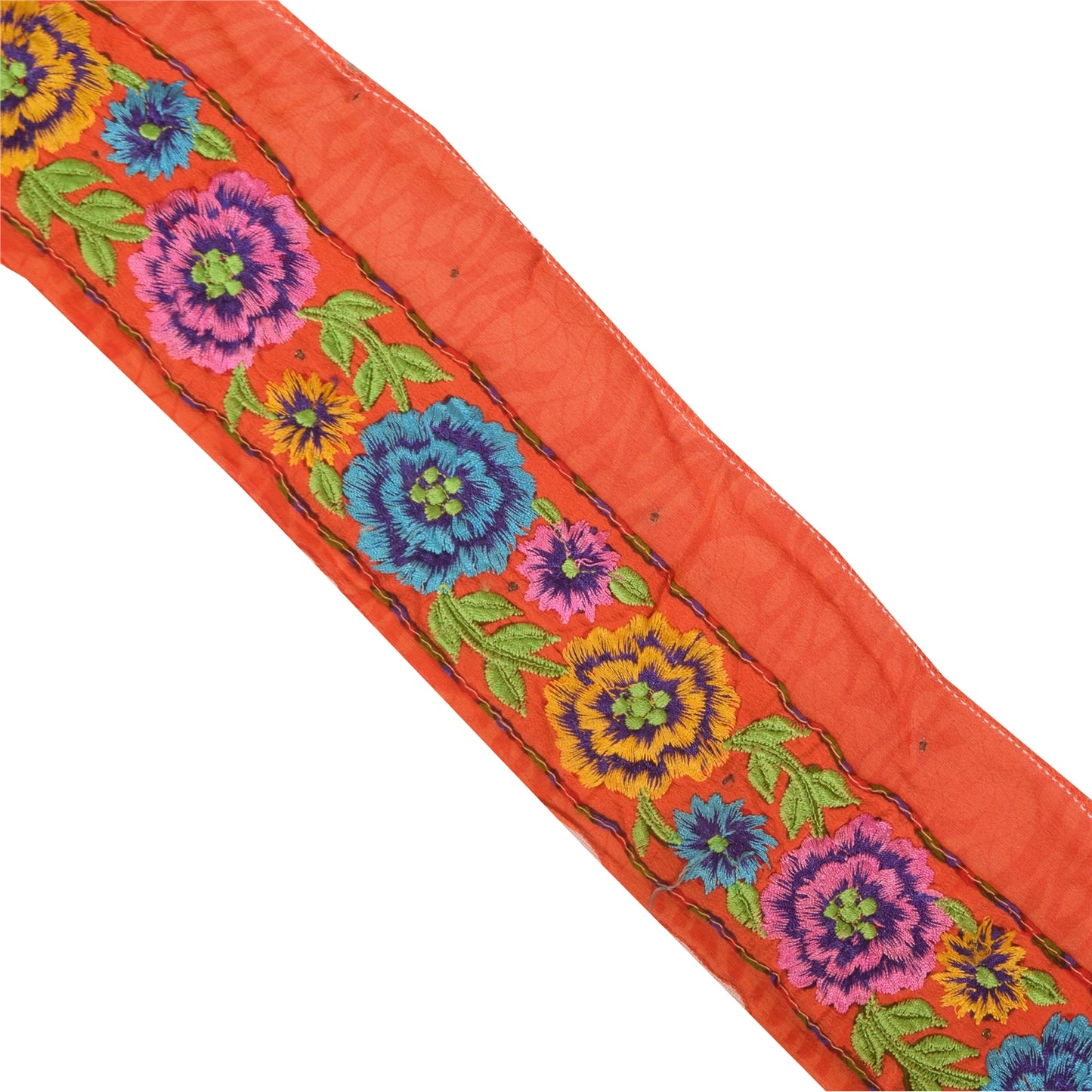 Sanskriti Vintage Saree Border Embroidered Indian 1 YD Trims Lace 2W Orange