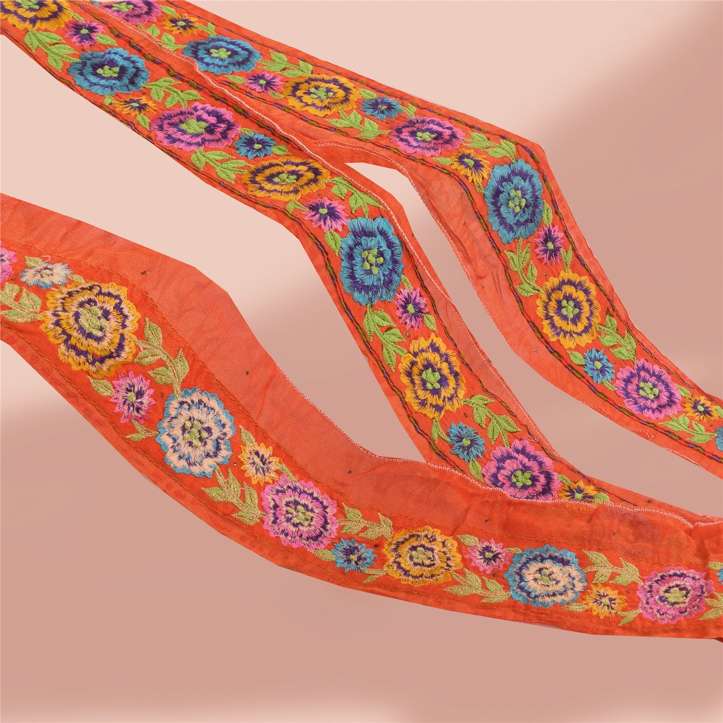 Sanskriti Vintage Saree Border Embroidered Indian 1 YD Trims Lace 2W Orange