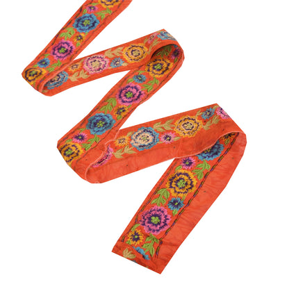 Sanskriti Vintage Saree Border Embroidered Indian 1 YD Trims Lace 2W Orange