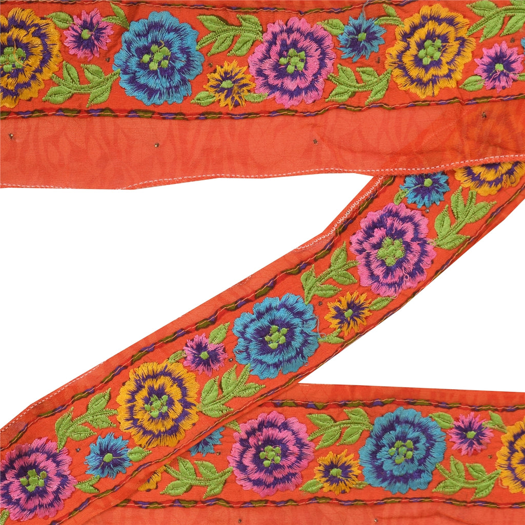 Sanskriti Vintage Saree Border Embroidered Indian 1 YD Trims Lace 2W Orange