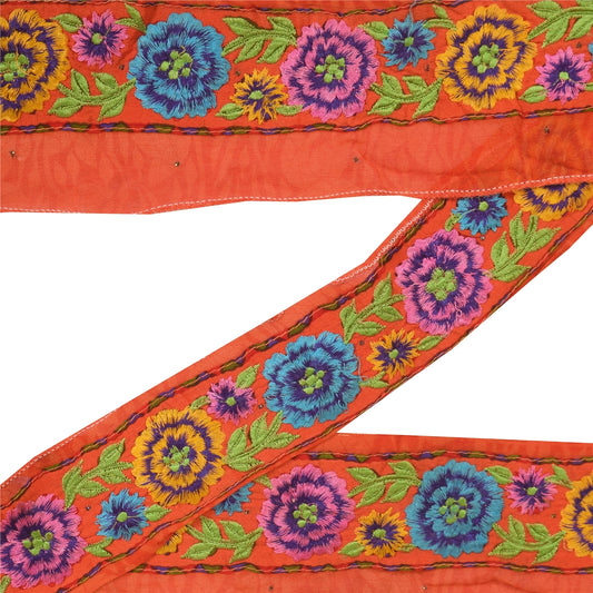 Sanskriti Vintage Saree Border Embroidered Indian 1 YD Trims Lace 2W Orange