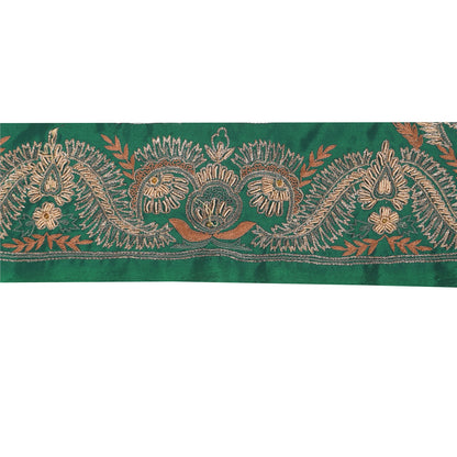 Sanskriti Vintage Sari Border Hand Beaded Zardozi 1 YD Trim 2.5 W Green Lace