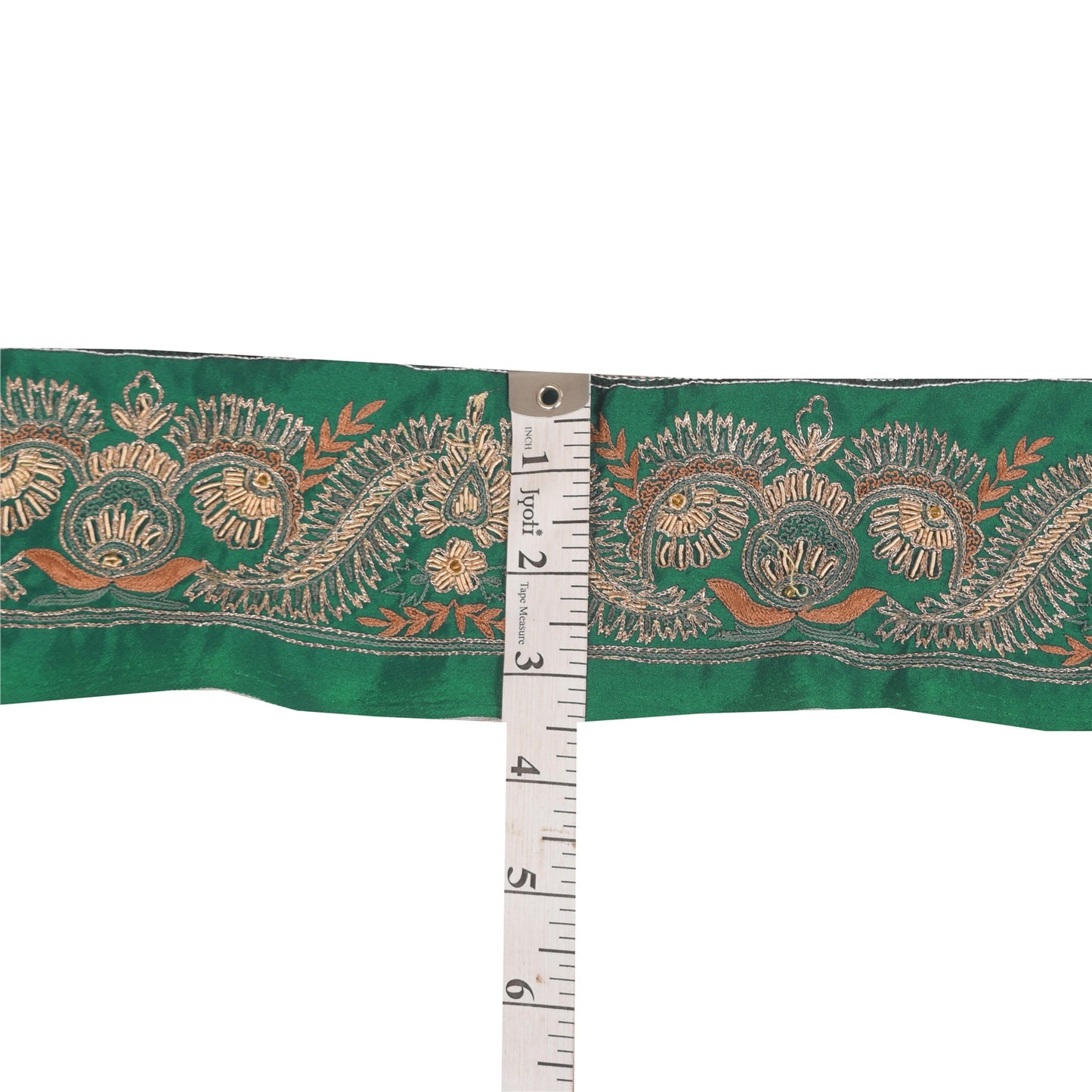 Sanskriti Vintage Sari Border Hand Beaded Zardozi 1 YD Trim 2.5 W Green Lace