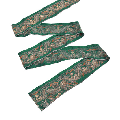Sanskriti Vintage Sari Border Hand Beaded Zardozi 1 YD Trim 2.5 W Green Lace