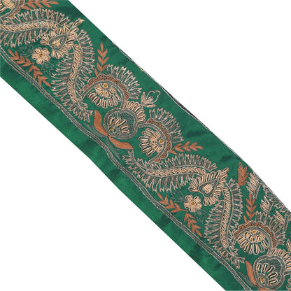 Sanskriti Vintage Sari Border Hand Beaded Zardozi 1 YD Trim 2.5 W Green Lace