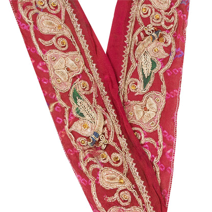 Sanskriti Vintage Sari/Saree Border Hand Beaded Peacock 1 YD Trim Pink 1.5W Lace