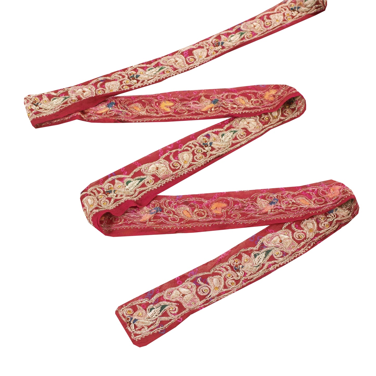 Sanskriti Vintage Sari/Saree Border Hand Beaded Peacock 1 YD Trim Pink 1.5W Lace