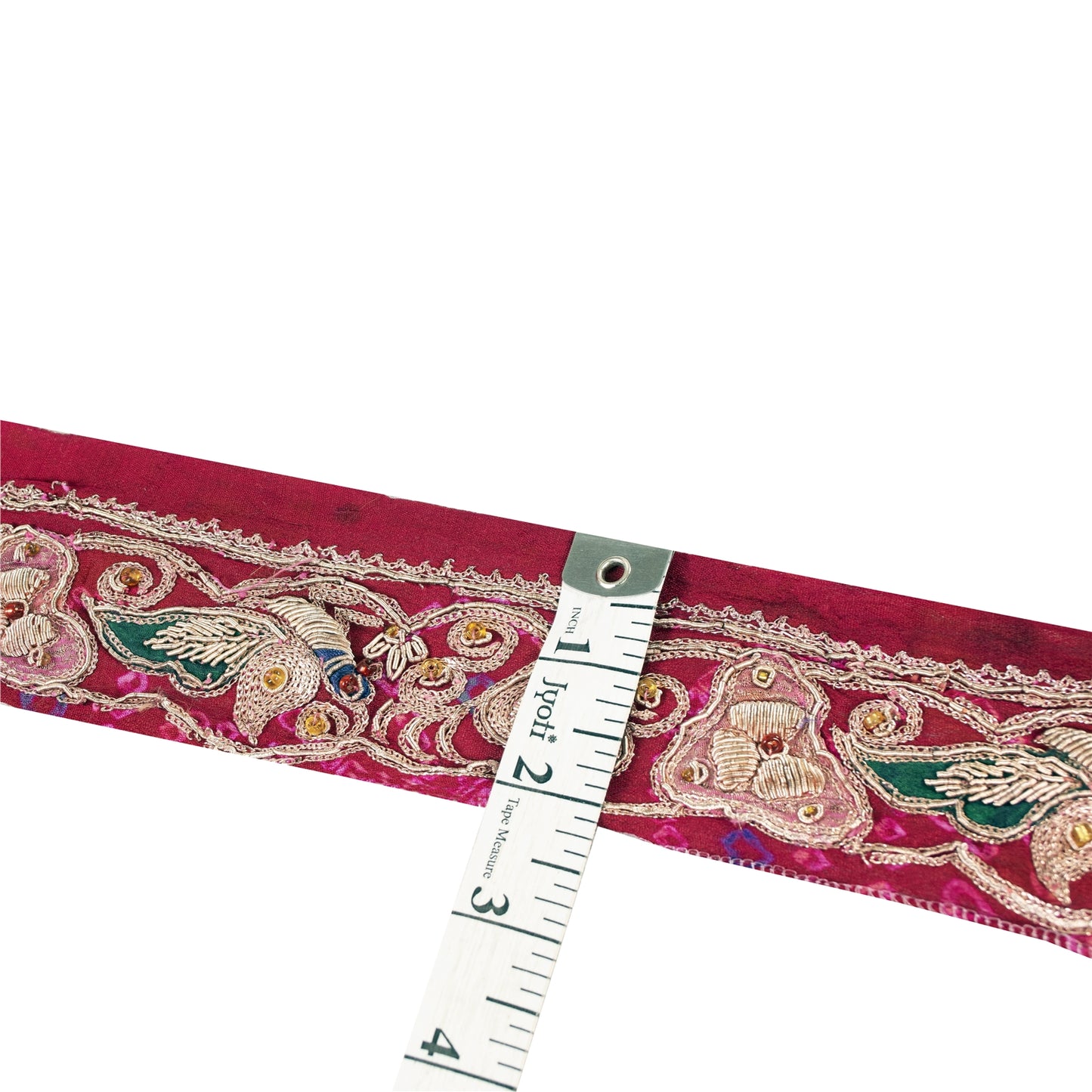 Sanskriti Vintage Sari/Saree Border Hand Beaded Peacock 1 YD Trim Pink 1.5W Lace