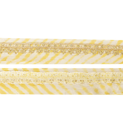 Sanskriti Vintage Sari Border Hand Beaded Zardozi 1 YD Trim 1.5 W Lemon Lace