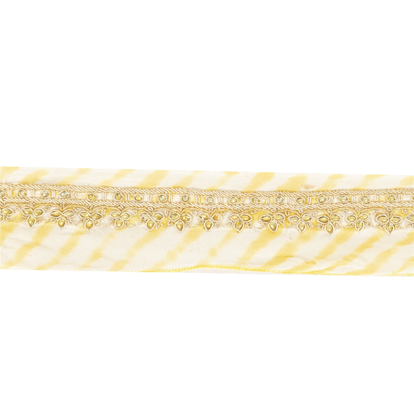 Sanskriti Vintage Sari Border Hand Beaded Zardozi 1 YD Trim 1.5 W Lemon Lace