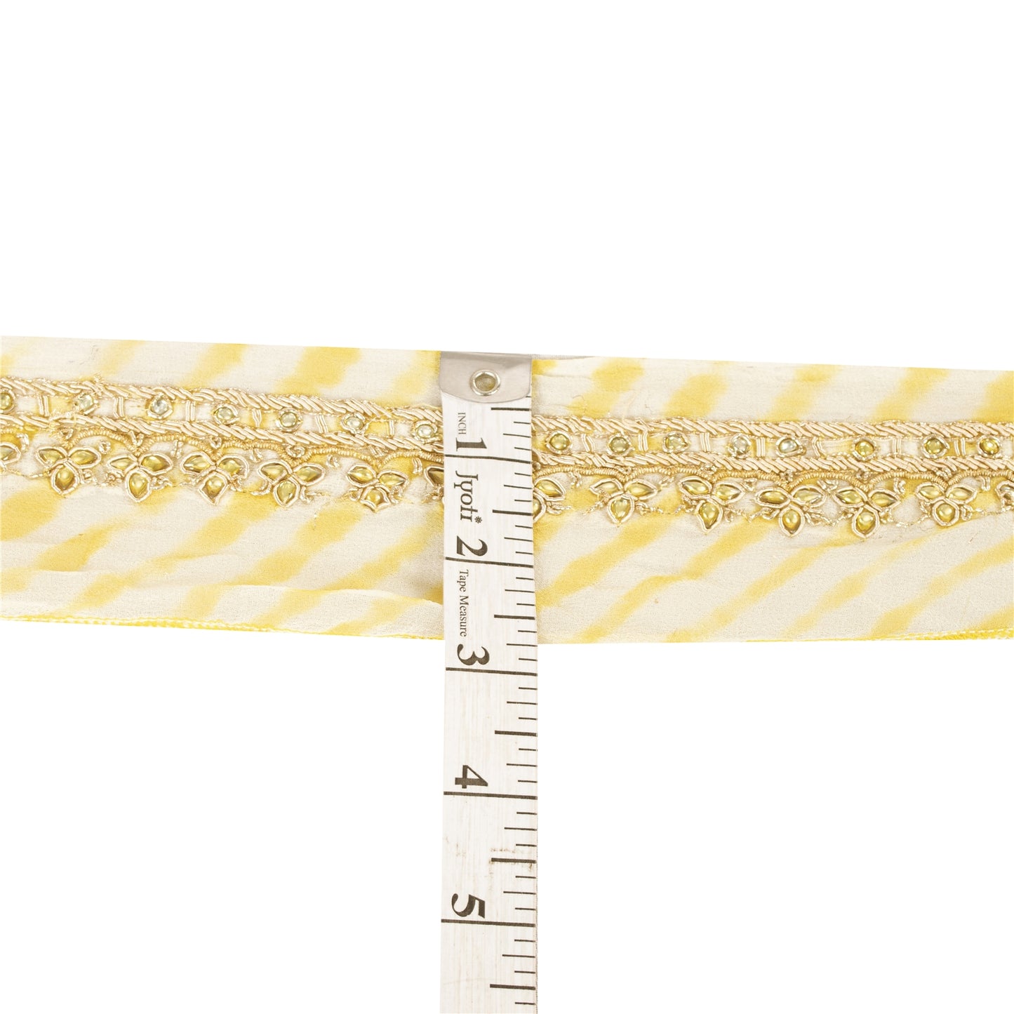 Sanskriti Vintage Sari Border Hand Beaded Zardozi 1 YD Trim 1.5 W Lemon Lace