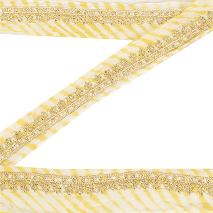 Sanskriti Vintage Sari Border Hand Beaded Zardozi 1 YD Trim 1.5 W Lemon Lace