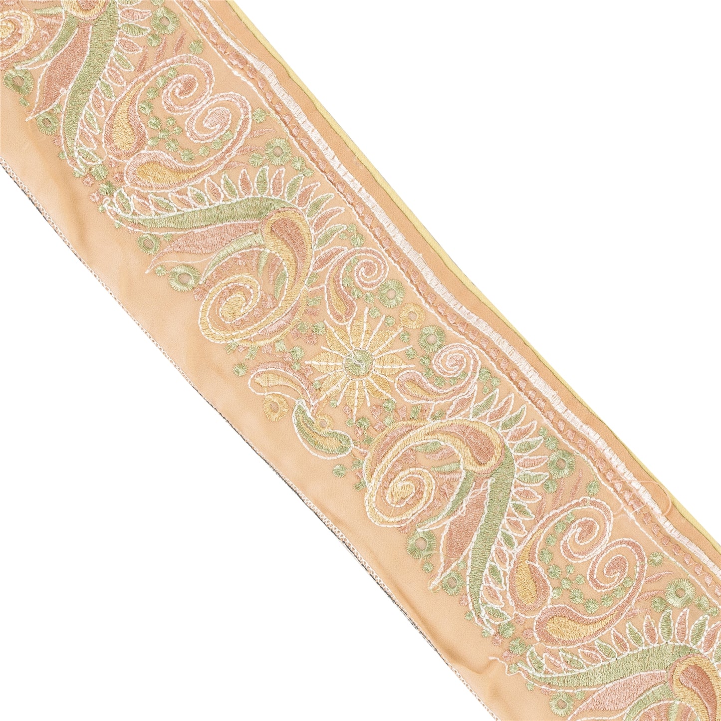 Sanskriti Vintage Sari Border Embroidered  Thread 1 YD Trims 4"W Floral Peach