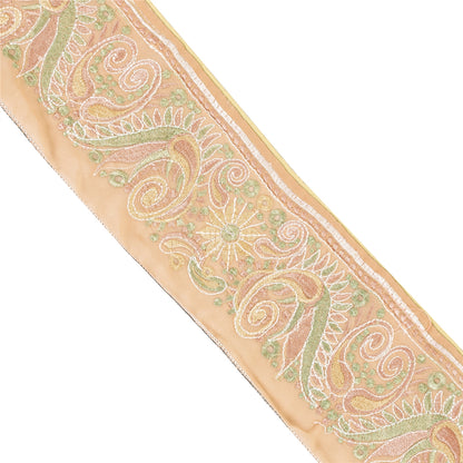 Sanskriti Vintage Sari Border Embroidered  Thread 1 YD Trims 4"W Floral Peach