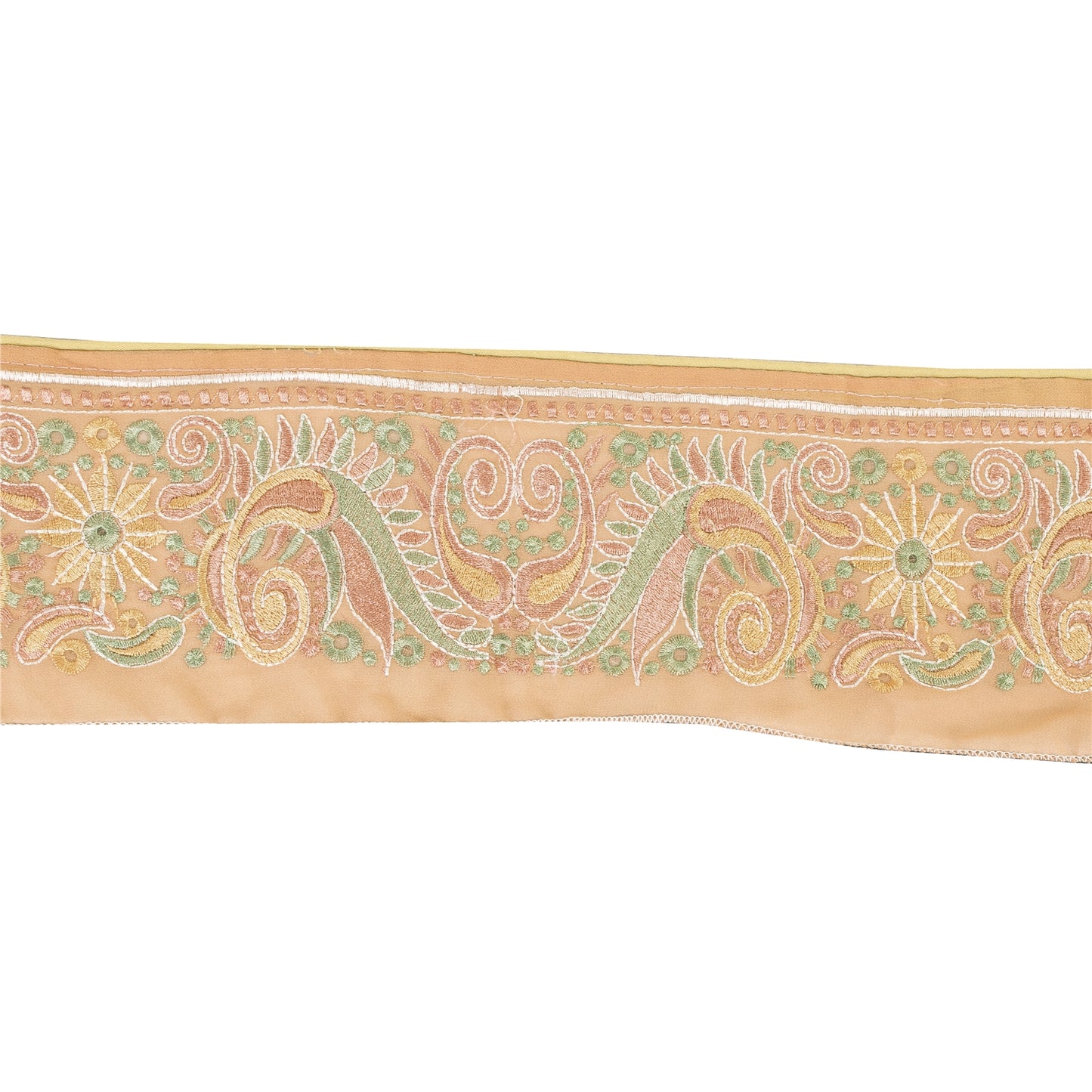 Sanskriti Vintage Sari Border Embroidered  Thread 1 YD Trims 4"W Floral Peach