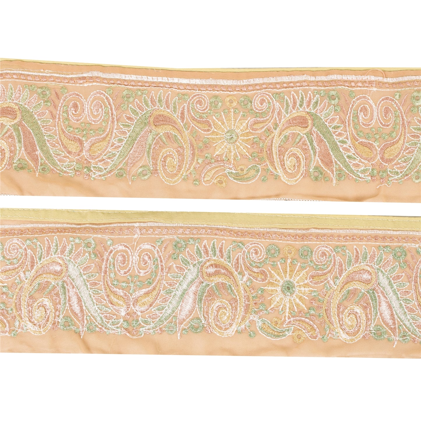 Sanskriti Vintage Sari Border Embroidered  Thread 1 YD Trims 4"W Floral Peach