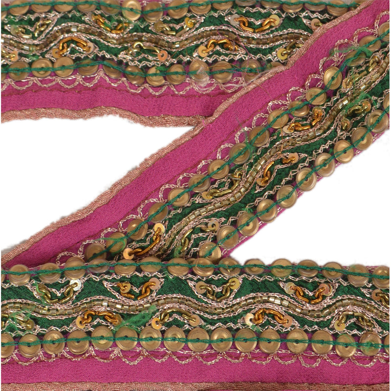 Sanskriti Vintage Sari Border Hand Beaded 1 Yd Indian Trim Dã©Cor Ribbon Pink Lace