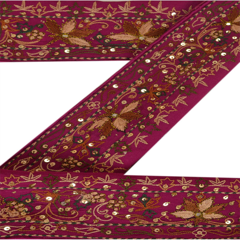 Sanskriti Vintage Sari Border Antique Beaded 1 Yd Indian Trim Sewing Purple Lace