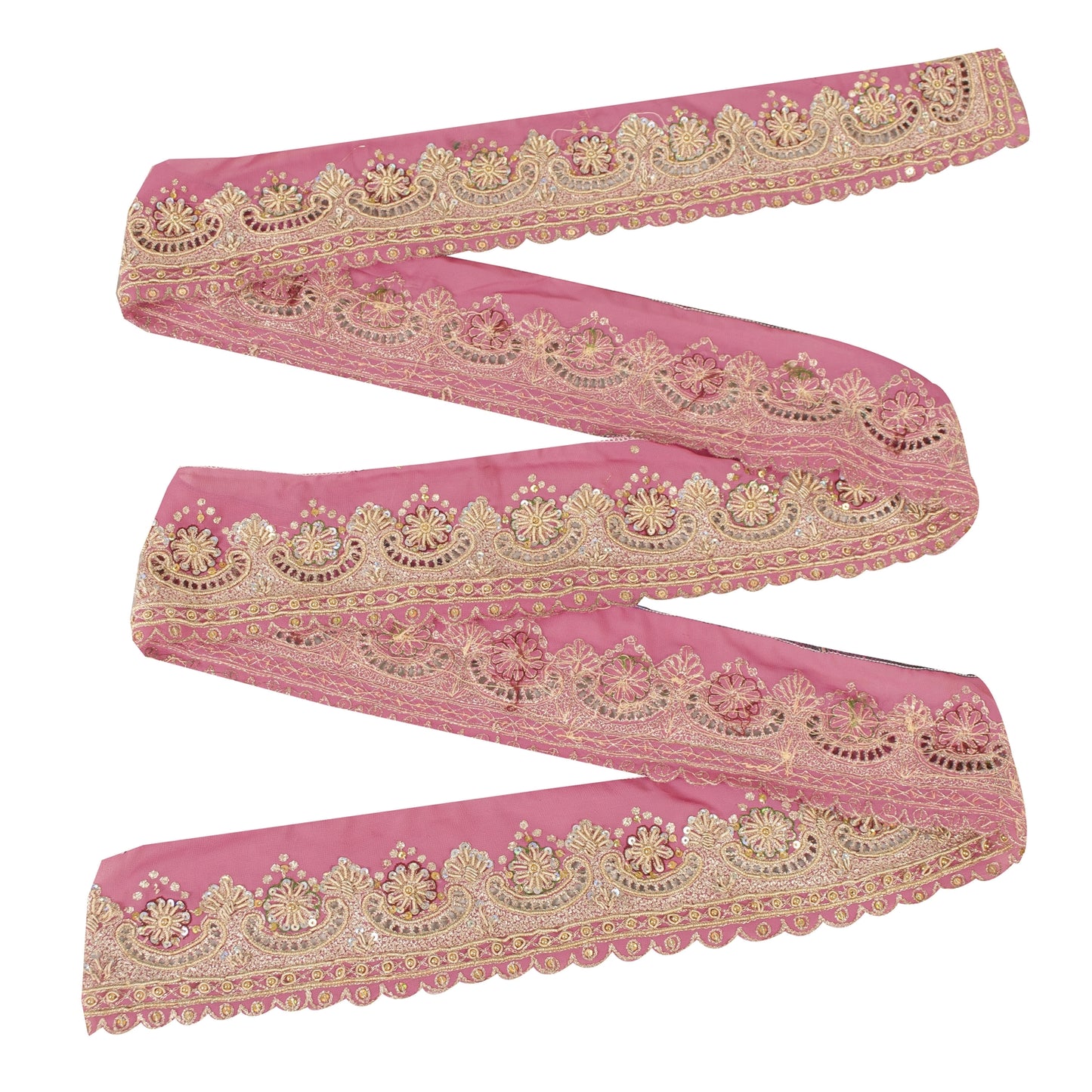 Sanskriti Vintage Sari Border Hand Beaded Craft 1 YD Zari Zardozi Pink Deco Lace