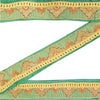 SANSKRITI VINTAGE SAREE BORDER HAND BEADED ZARI 1 YD TRIMS LACE 3W GREEN FLORAL