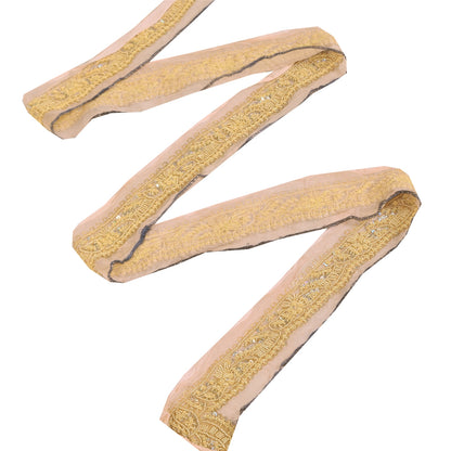 Sanskriti Vintage 1 YD Sari Border Hand Beaded Zardozi Trim Green 1.5W Lace