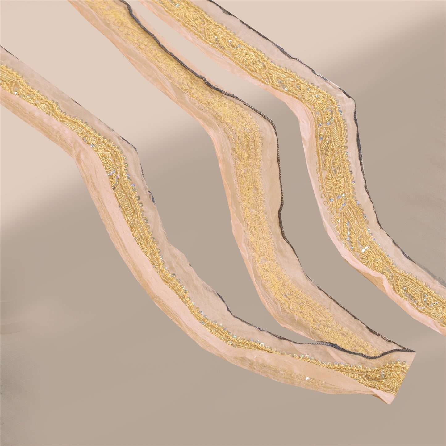 Sanskriti Vintage 1 YD Sari Border Hand Beaded Zardozi Trim Green 1.5W Lace