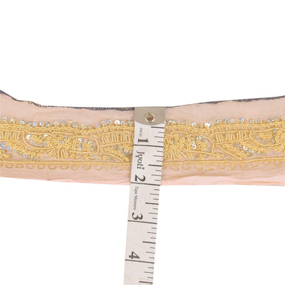 Sanskriti Vintage 1 YD Sari Border Hand Beaded Zardozi Trim Green 1.5W Lace