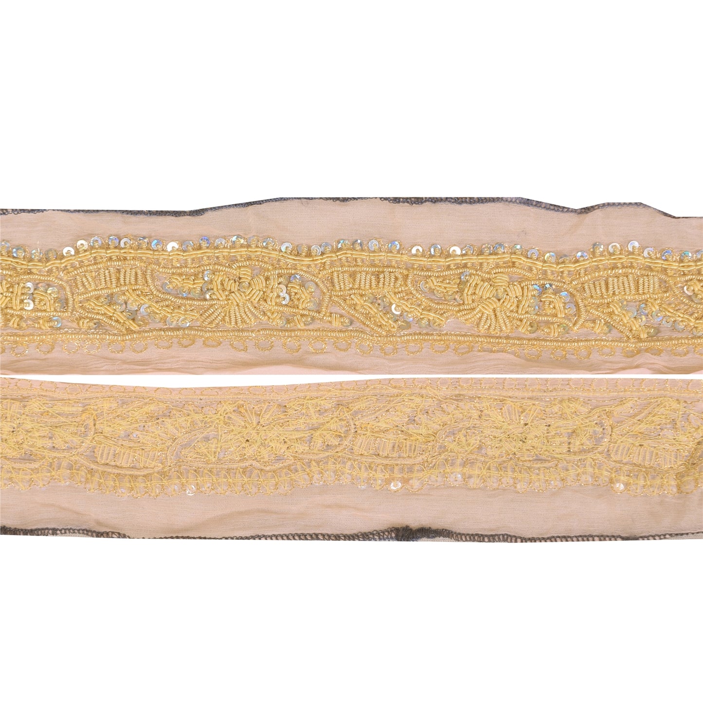 Sanskriti Vintage 1 YD Sari Border Hand Beaded Zardozi Trim Green 1.5W Lace