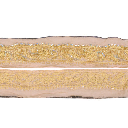 Sanskriti Vintage 1 YD Sari Border Hand Beaded Zardozi Trim Green 1.5W Lace