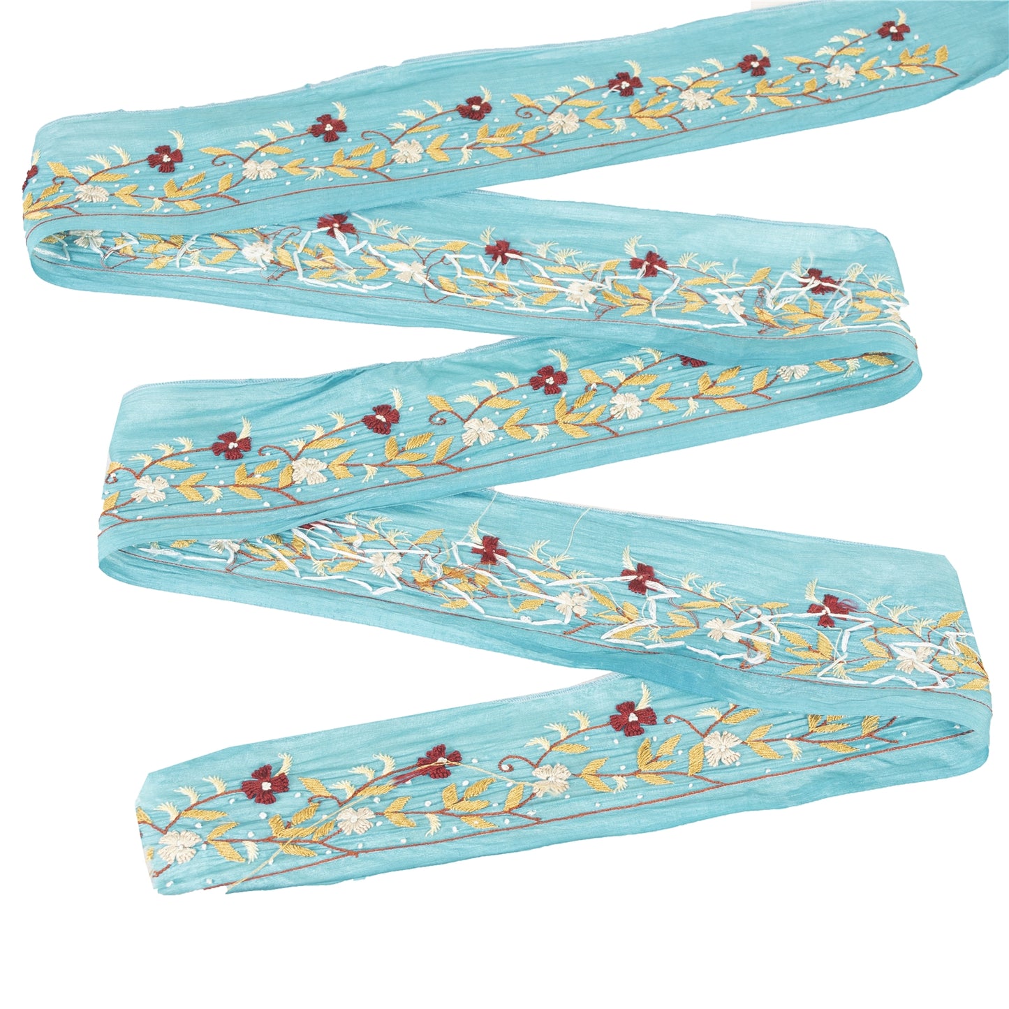 Sanskriti Vintage Sari Border Blue Hand Embroidered Paisley 1 YD Trims Lace 2W