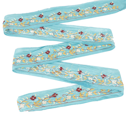 Sanskriti Vintage Sari Border Blue Hand Embroidered Paisley 1 YD Trims Lace 2W