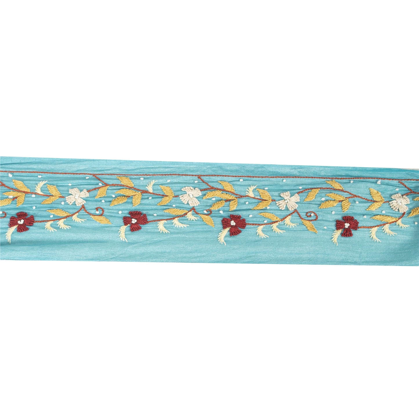 Sanskriti Vintage Sari Border Blue Hand Embroidered Paisley 1 YD Trims Lace 2W