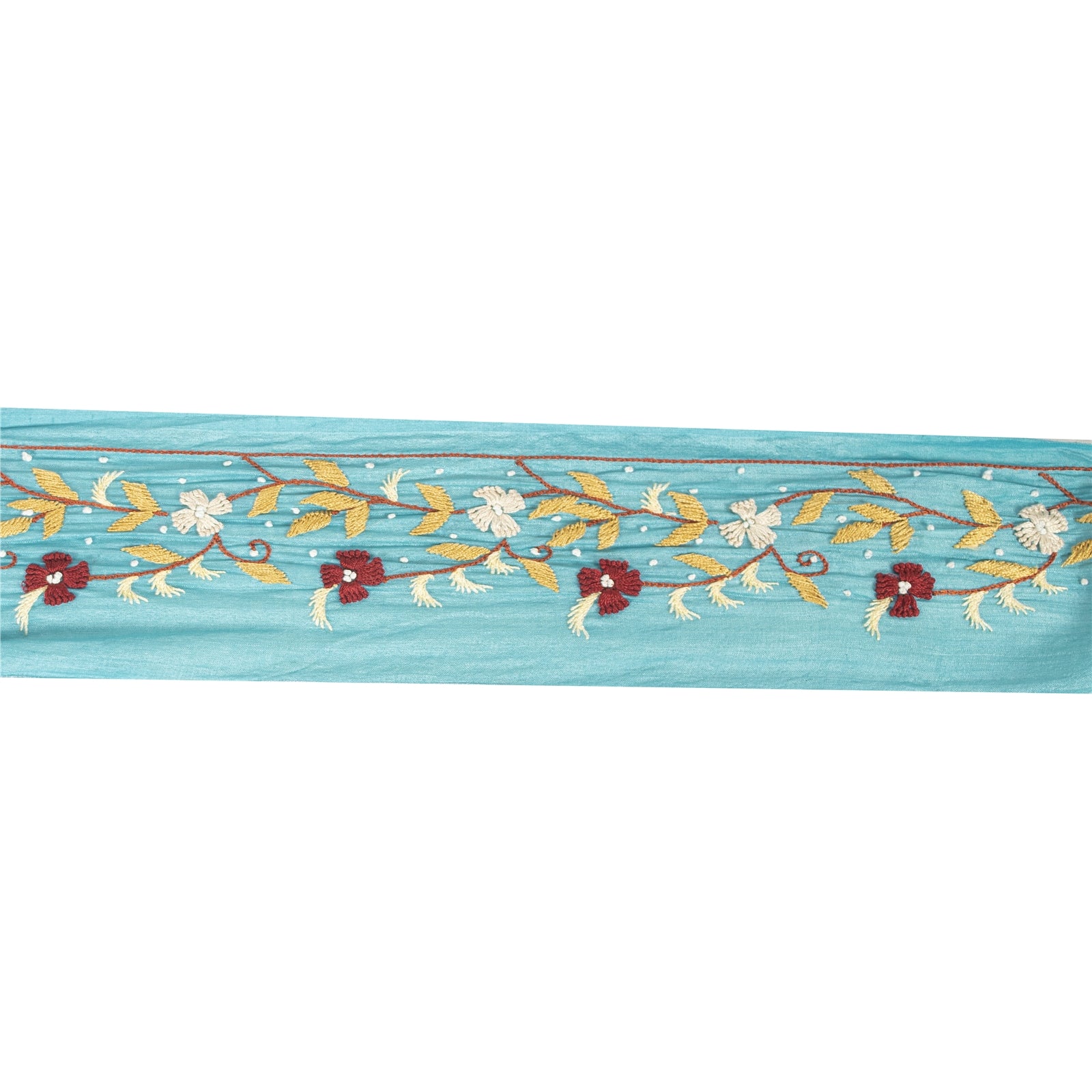 Sanskriti Vintage Sari Border Blue Hand Embroidered Paisley 1 YD Trims Lace 2W