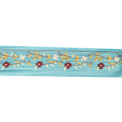 Sanskriti Vintage Sari Border Blue Hand Embroidered Paisley 1 YD Trims Lace 2W